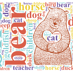 bear bird duck horse frog cat dog sheep goldfish teacher children-wordart poster